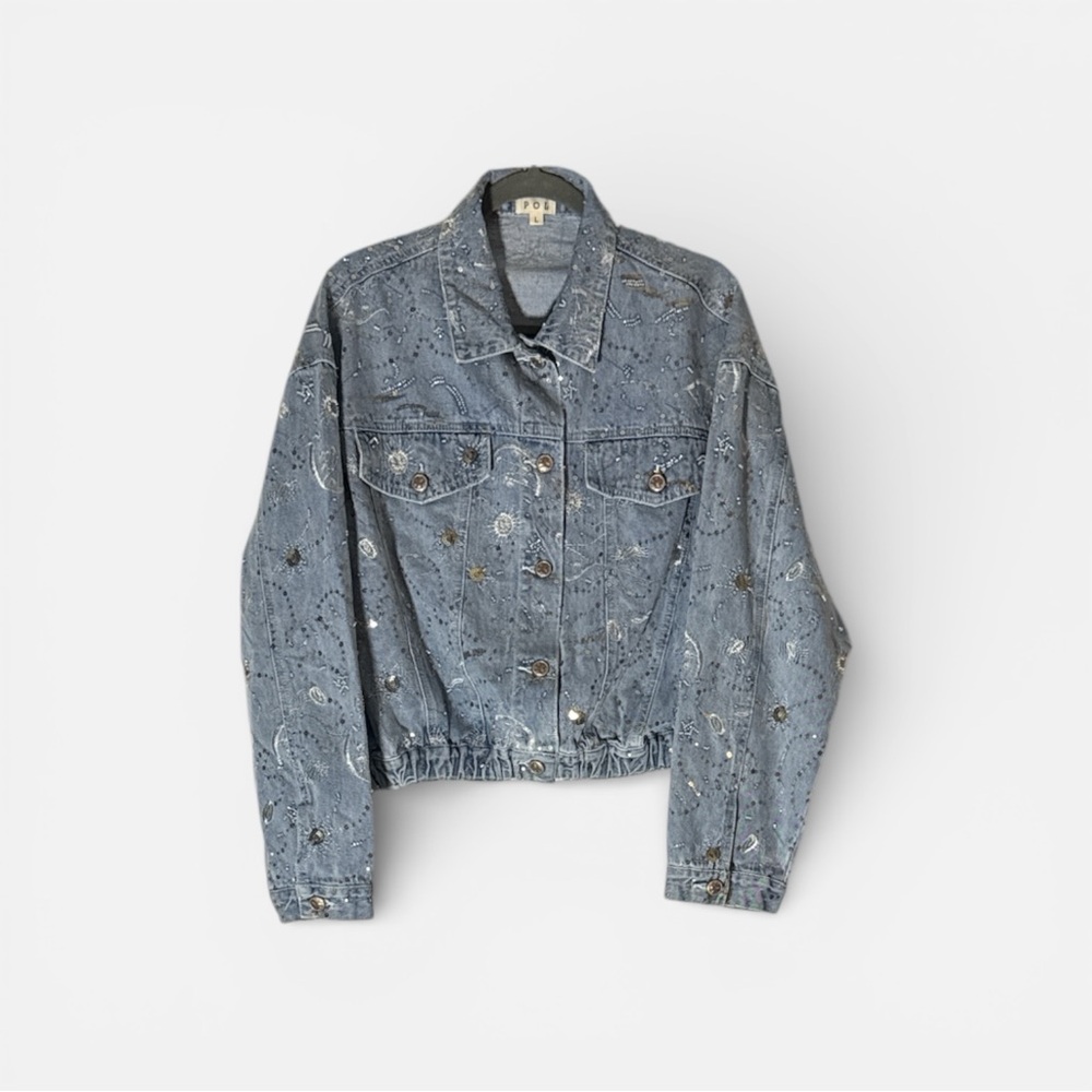 Women's Pol Light Blue Sequin Embellished Jean Jacket L - Picture 5 of 7